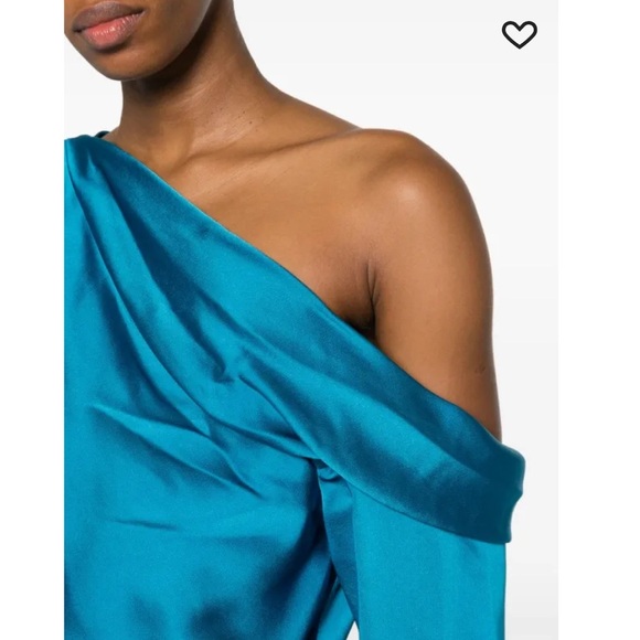 Simkhai Alice Off Shoulder Blouse Draped Satin Long Sleeve Phthalo Blue XS NWT - Picture 4 of 15